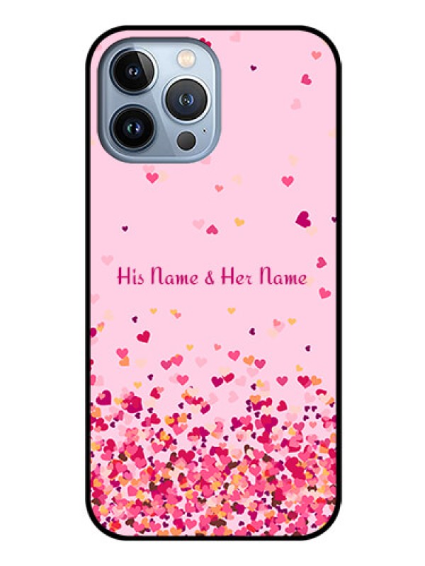 Custom iPhone 13 Pro Max Photo Printing on Glass Case - Floating Hearts Design
