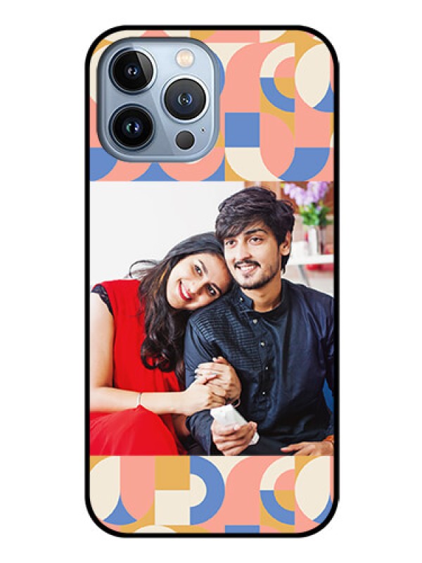 Custom iPhone 13 Pro Max Photo Printing on Glass Case - Semi-circle Maze Pattern Design