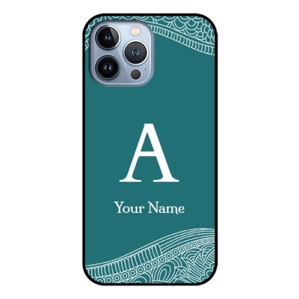 iPhone 13 Pro Max Personalized Glass Phone Case - line art pattern with custom name Design iPhone 13 Pro Max Personalized Glass Phone Case - line art pattern with custom name Design
