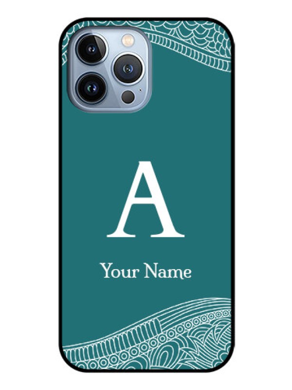 Custom iPhone 13 Pro Max Personalized Glass Phone Case - line art pattern with custom name Design