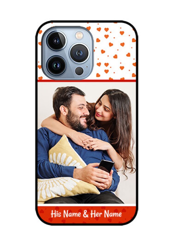 iPhone 13 Pro Custom Glass Phone Case - Orange Love Symbol Design