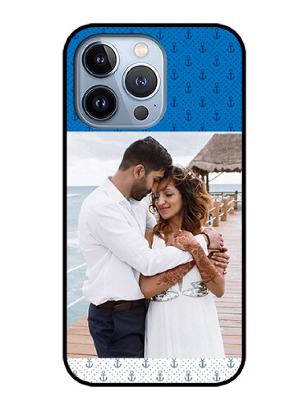 Custom iPhone 13 Pro Photo Printing on Glass Case - Blue Anchors Design