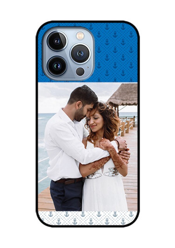 iPhone 13 Pro Photo Printing on Glass Case - Blue Anchors Design