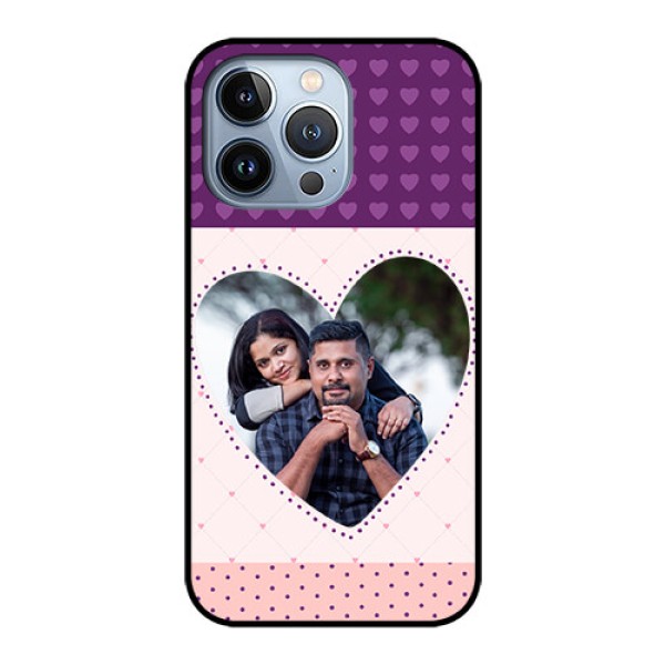 iPhone 13 Pro Custom Glass Phone Case - Violet Love Dots Design