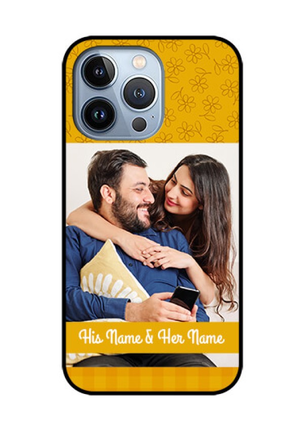 iPhone 13 Pro Custom Glass Mobile Case - Yellow Floral Design