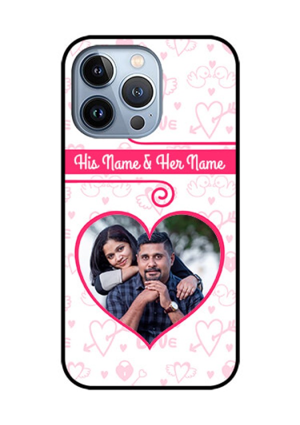 iPhone 13 Pro Personalized Glass Phone Case - Heart Shape Love Design