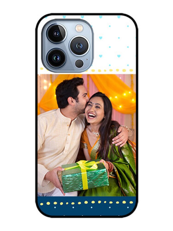 Custom iPhone 13 Pro Personalized Glass Phone Case - White and Blue Abstract Design