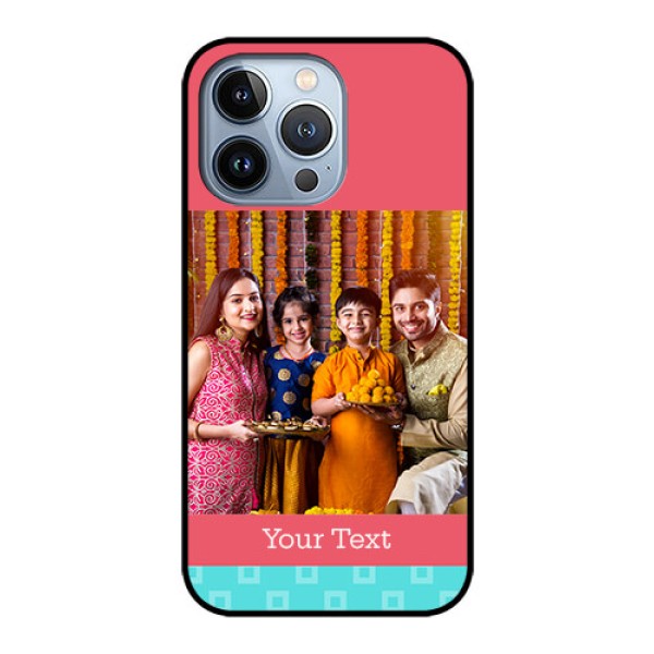 iPhone 13 Pro Personalized Glass Phone Case - Peach & Blue Color Design iPhone 13 Pro Personalized Glass Phone Case - Peach & Blue Color Design
