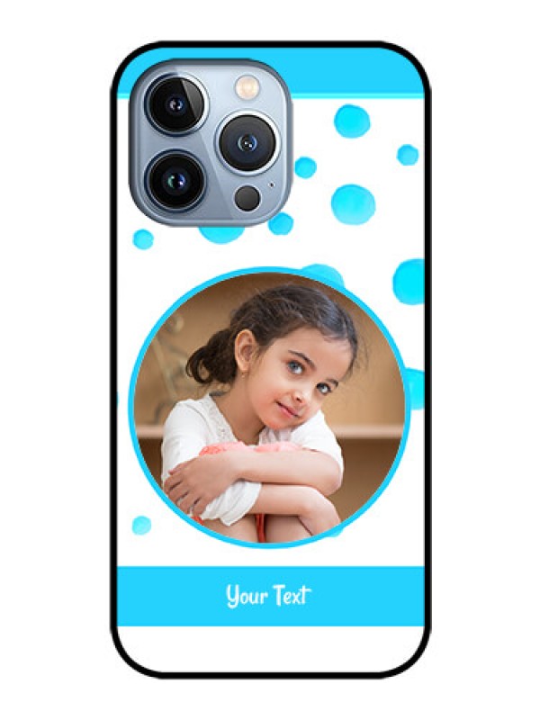 Custom iPhone 13 Pro Photo Printing on Glass Case - Blue Bubbles Pattern Design
