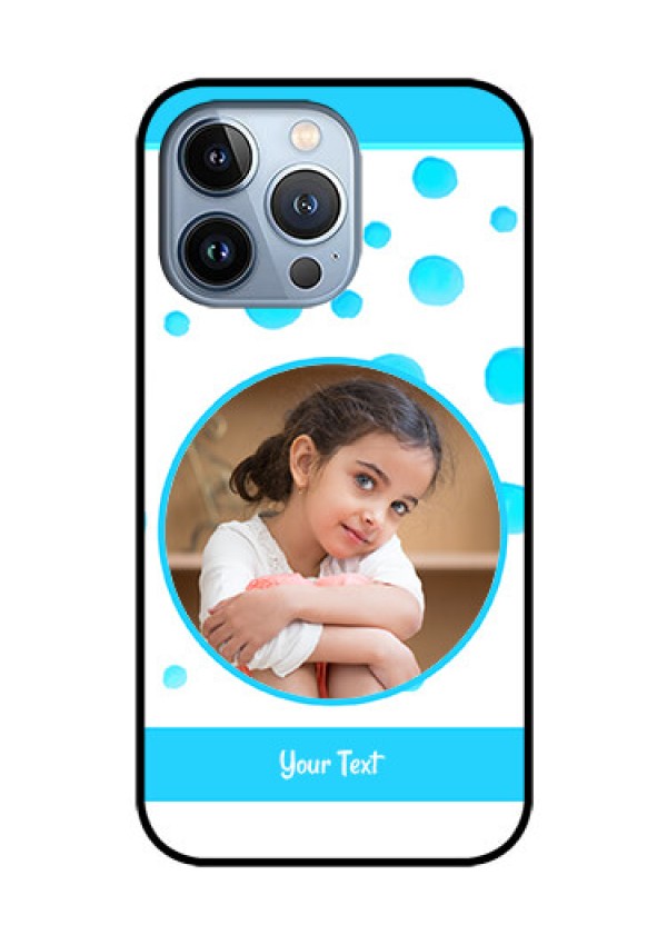 iPhone 13 Pro Photo Printing on Glass Case - Blue Bubbles Pattern Design