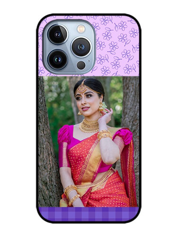 Custom iPhone 13 Pro Custom Glass Phone Case - Purple Floral Design
