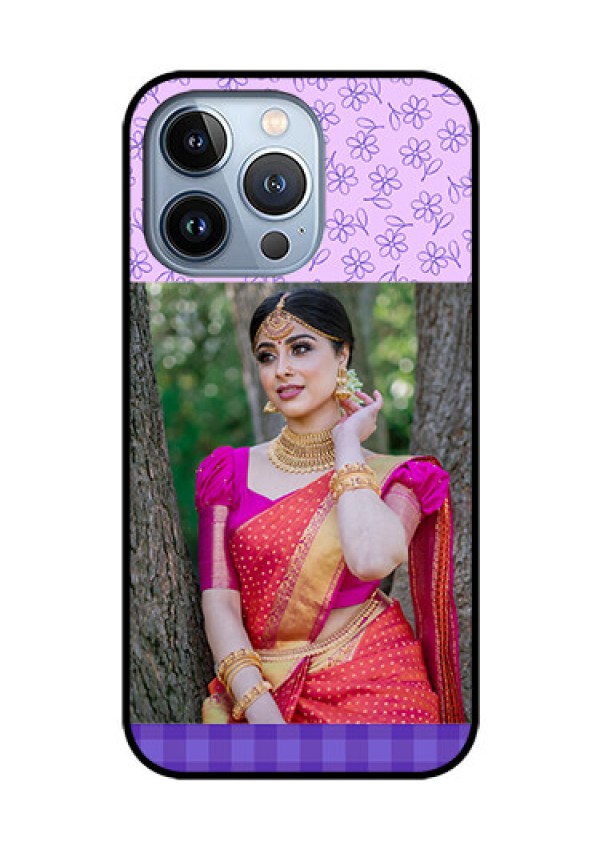 iPhone 13 Pro Custom Glass Phone Case - Purple Floral Design