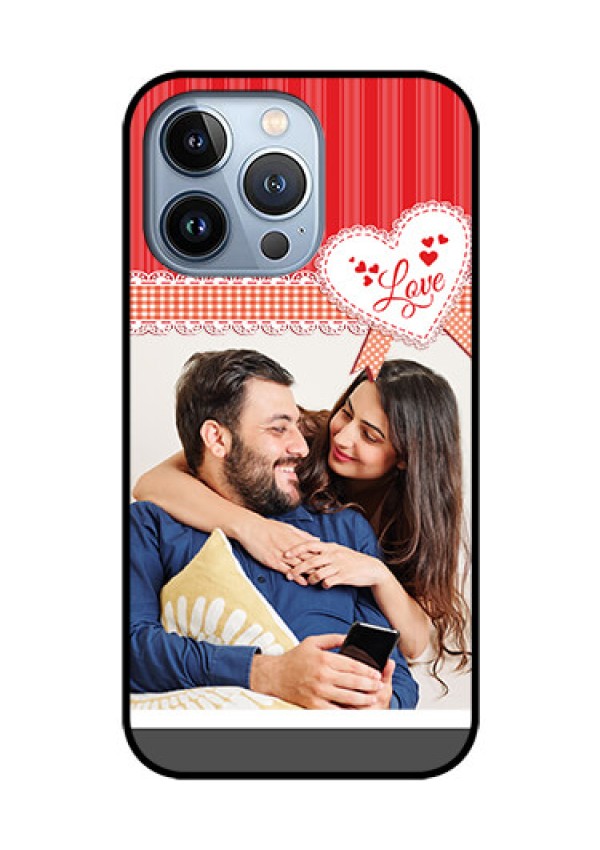 iPhone 13 Pro Custom Glass Mobile Case - Red Love Pattern Design