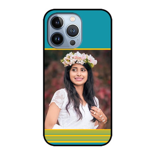 iPhone 13 Pro Custom Glass Phone Case - Yellow & Blue Design