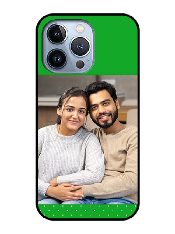 Custom iPhone 13 Pro Personalized Glass Phone Case - Green Pattern Design