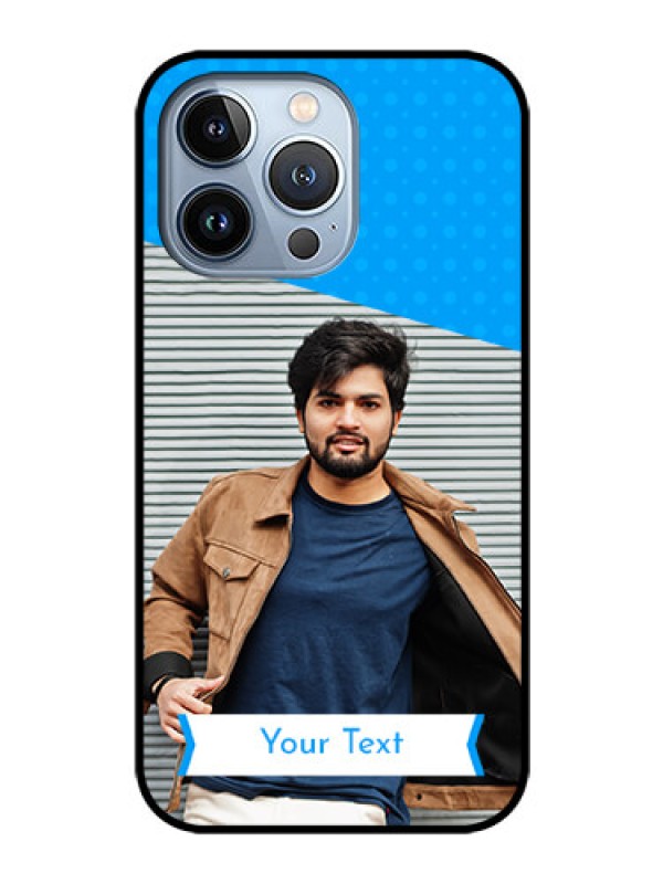 Custom iPhone 13 Pro Photo Printing on Glass Case - Simple Blue Color Design
