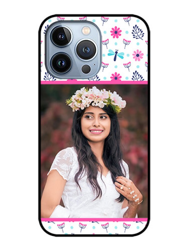 Custom iPhone 13 Pro Photo Printing on Glass Case - Colorful Flower Design