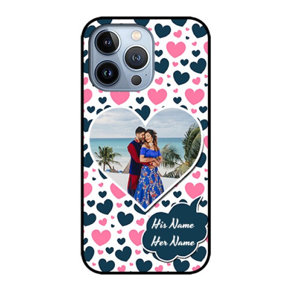 iPhone 13 Pro Custom Glass Phone Case - Pink & Blue Heart Design iPhone 13 Pro Custom Glass Phone Case - Pink & Blue Heart Design