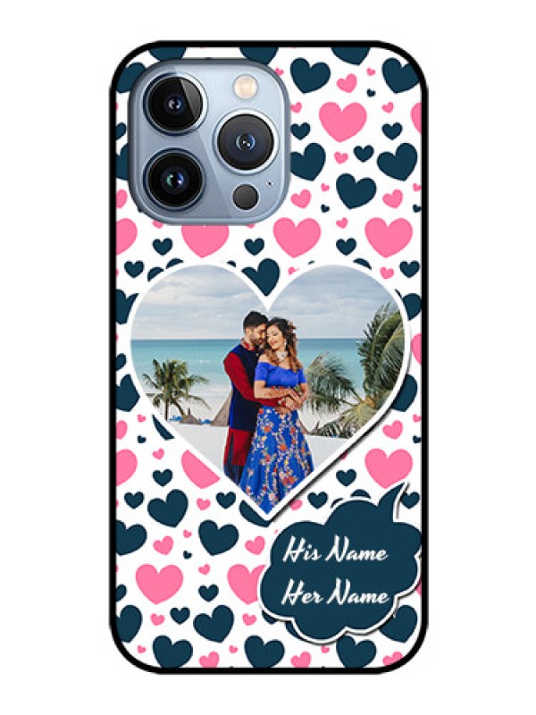 Custom iPhone 13 Pro Custom Glass Phone Case - Pink & Blue Heart Design