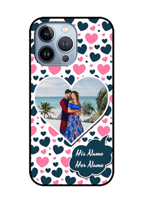iPhone 13 Pro Custom Glass Phone Case - Pink & Blue Heart Design