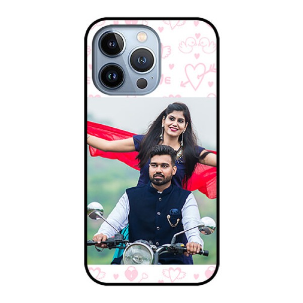 iPhone 13 Pro Custom Glass Mobile Case - Pink Flying Heart Design iPhone 13 Pro Custom Glass Mobile Case - Pink Flying Heart Design