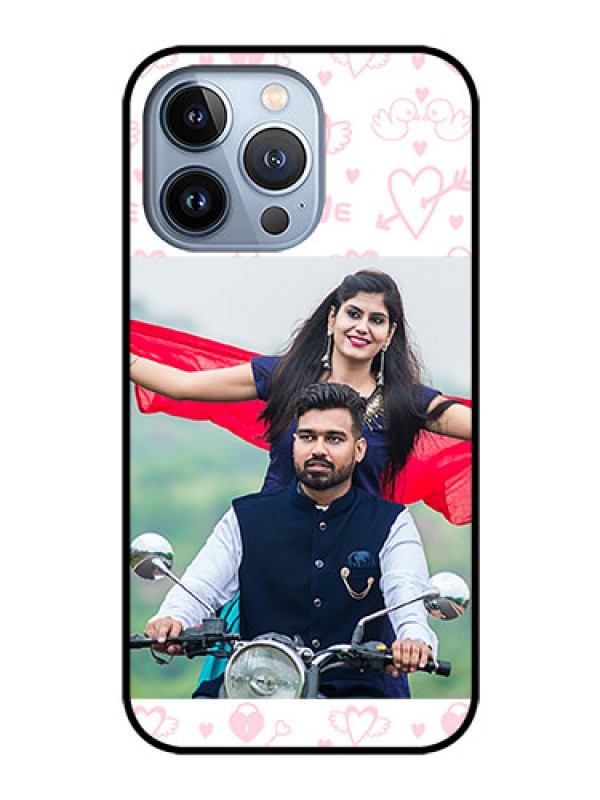 Custom iPhone 13 Pro Custom Glass Mobile Case - Pink Flying Heart Design