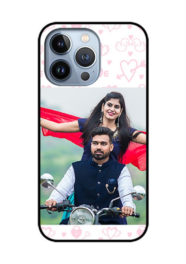 iPhone 13 Pro Custom Glass Mobile Case - Pink Flying Heart Design