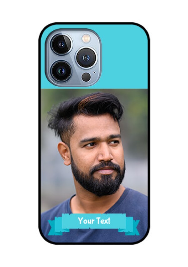 iPhone 13 Pro Personalized Glass Phone Case - Simple Blue Color Design