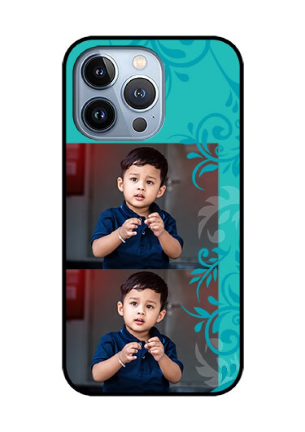 iPhone 13 Pro Personalized Glass Phone Case - with Photo and Green Floral Design