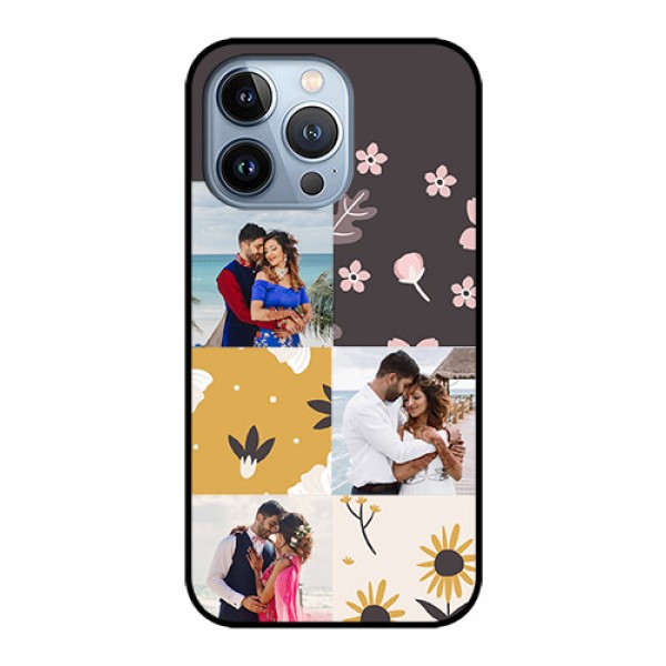 iPhone 13 Pro Photo Printing on Glass Case - 3 Images with Floral Design iPhone 13 Pro Photo Printing on Glass Case - 3 Images with Floral Design