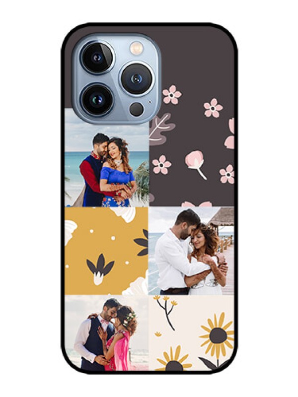 Custom iPhone 13 Pro Photo Printing on Glass Case - 3 Images with Floral Design