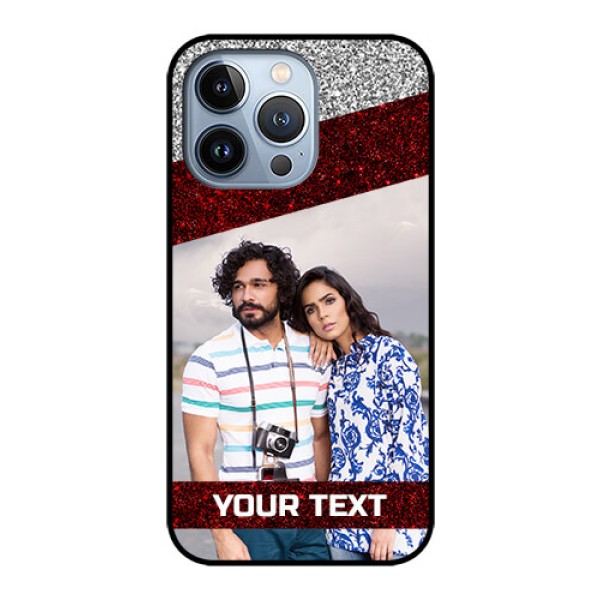 iPhone 13 Pro Personalized Glass Phone Case - Image Holder with Glitter Strip Design iPhone 13 Pro Personalized Glass Phone Case - Image Holder with Glitter Strip Design