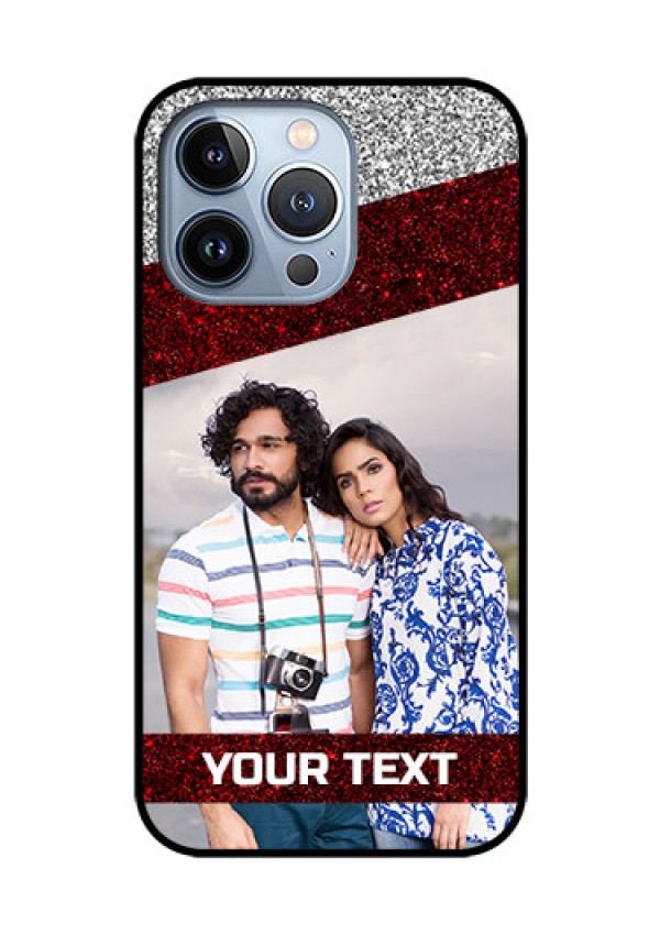 iPhone 13 Pro Personalized Glass Phone Case - Image Holder with Glitter Strip Design