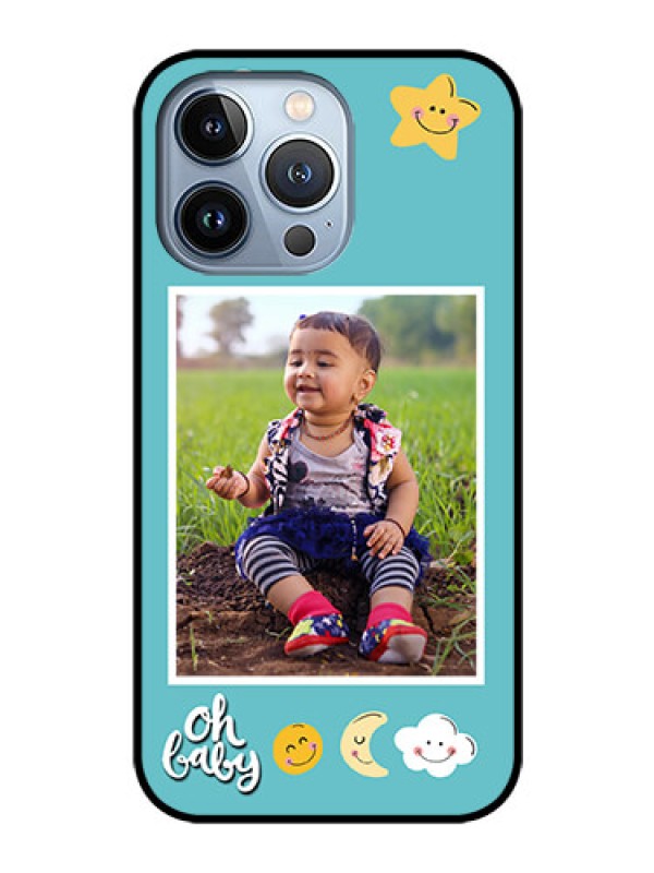 Custom iPhone 13 Pro Personalized Glass Phone Case - Smiley Kids Stars Design