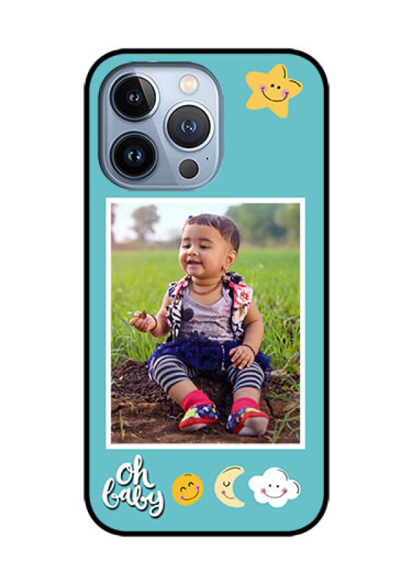 iPhone 13 Pro Personalized Glass Phone Case - Smiley Kids Stars Design