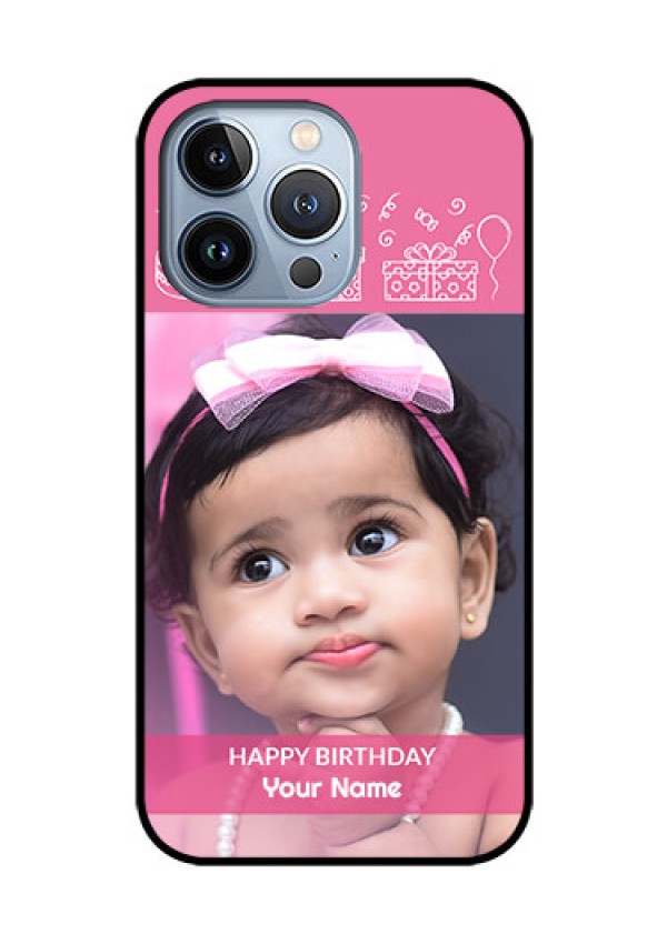 iPhone 13 Pro Photo Printing on Glass Case - with Birthday Line Art Design