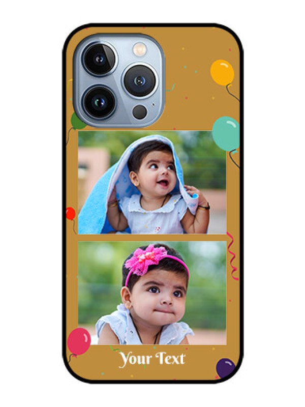 Custom iPhone 13 Pro Personalized Glass Phone Case - Image Holder with Birthday Celebrations Design
