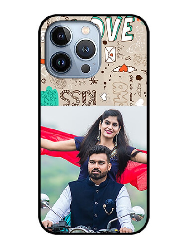 Custom iPhone 13 Pro Custom Glass Phone Case - Love Doodle Pattern