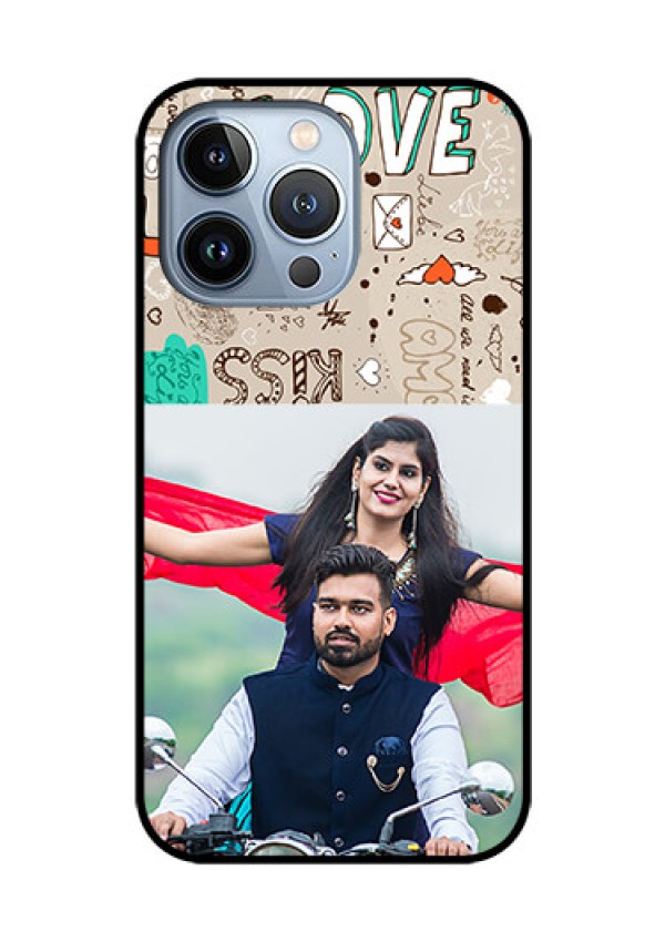 iPhone 13 Pro Custom Glass Phone Case - Love Doodle Pattern