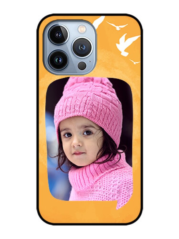 Custom iPhone 13 Pro Personalized Glass Phone Case - Water Color Design with Bird Icons