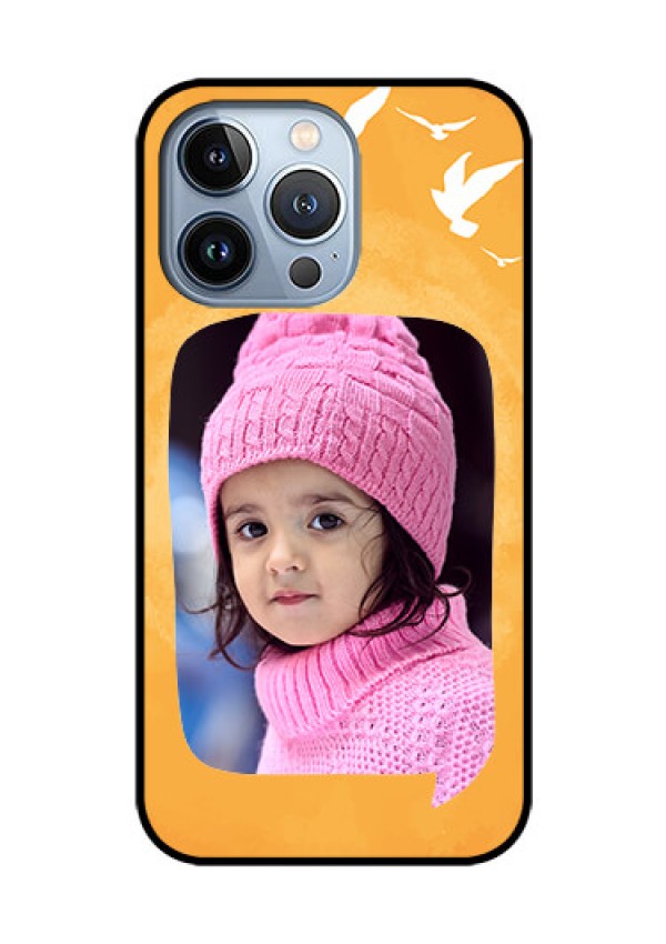 iPhone 13 Pro Personalized Glass Phone Case - Water Color Design with Bird Icons