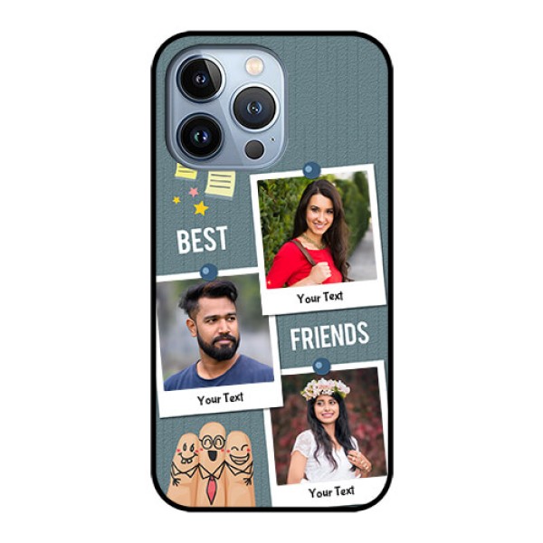 iPhone 13 Pro Personalized Glass Phone Case - Sticky Frames and Friendship Design