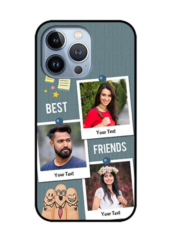 iPhone 13 Pro Personalized Glass Phone Case - Sticky Frames and Friendship Design