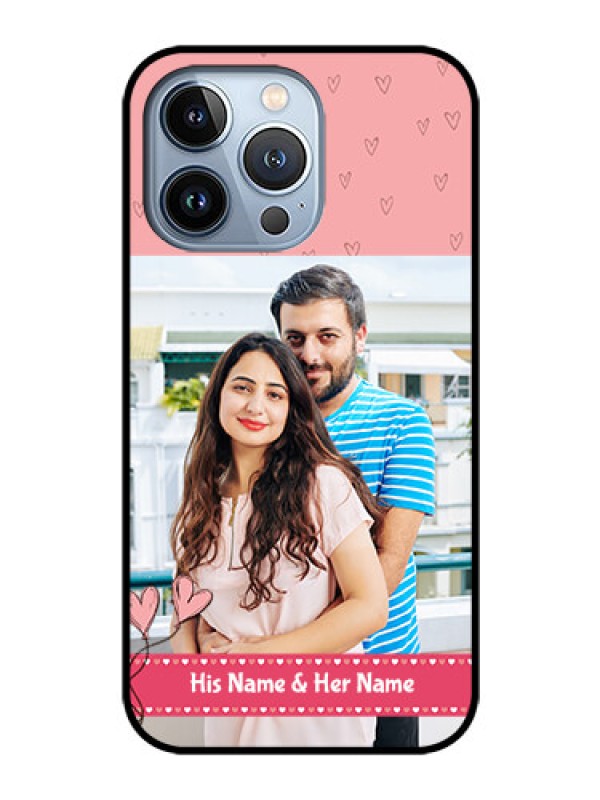 Custom iPhone 13 Pro Personalized Glass Phone Case - Love Design Peach Color