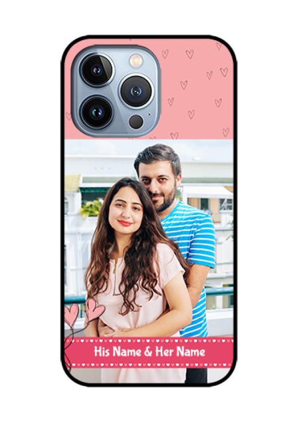iPhone 13 Pro Personalized Glass Phone Case - Love Design Peach Color