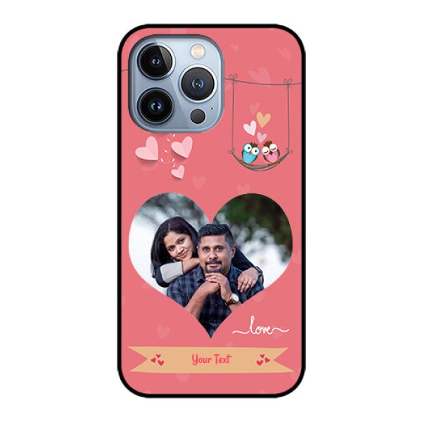 iPhone 13 Pro Personalized Glass Phone Case - Peach Color Love Design