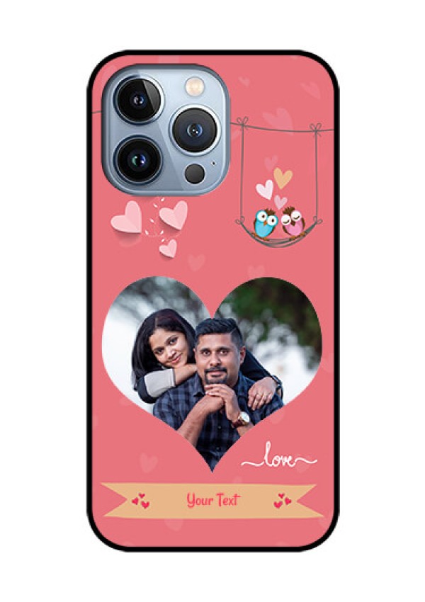 iPhone 13 Pro Personalized Glass Phone Case - Peach Color Love Design
