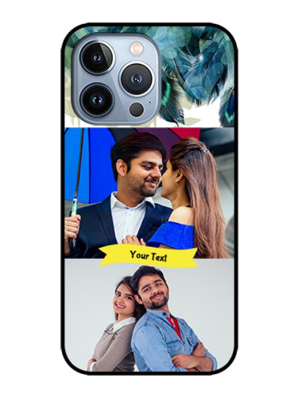 Custom iPhone 13 Pro Personalized Glass Phone Case - Image with Boho Peacock Feather Design