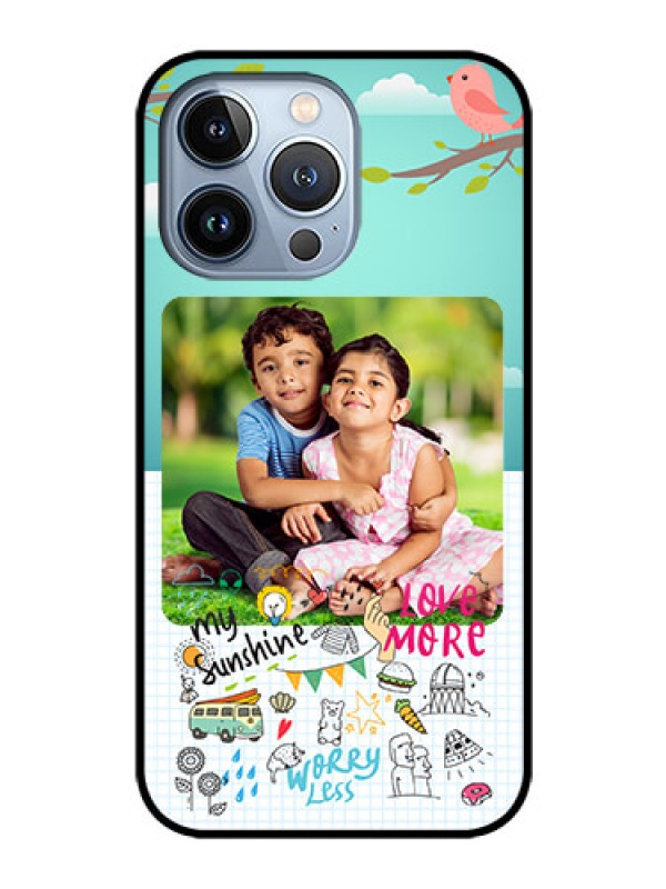 Custom iPhone 13 Pro Photo Printing on Glass Case - Doodle love Design