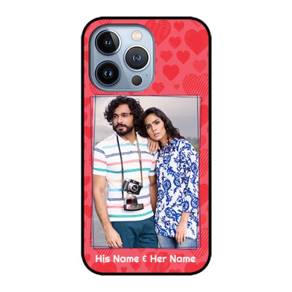 iPhone 13 Pro Photo Printing on Glass Case - with Red Heart Symbols Design iPhone 13 Pro Photo Printing on Glass Case - with Red Heart Symbols Design